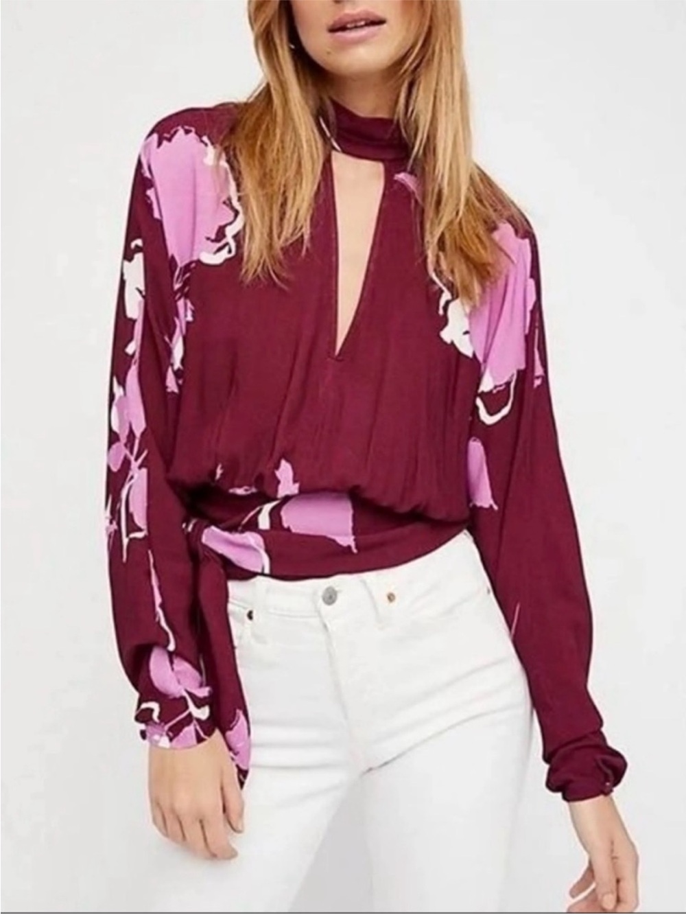 Free People Plum Say You Love Me Cutout Long-Sleeve Top M Medium Purple Burgundy